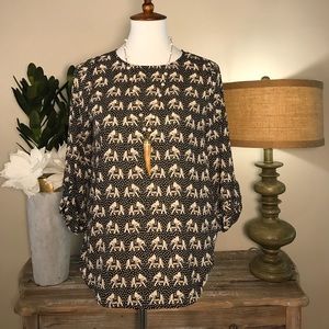 Pixley elephant print 3/4 sleeve top SZ XS